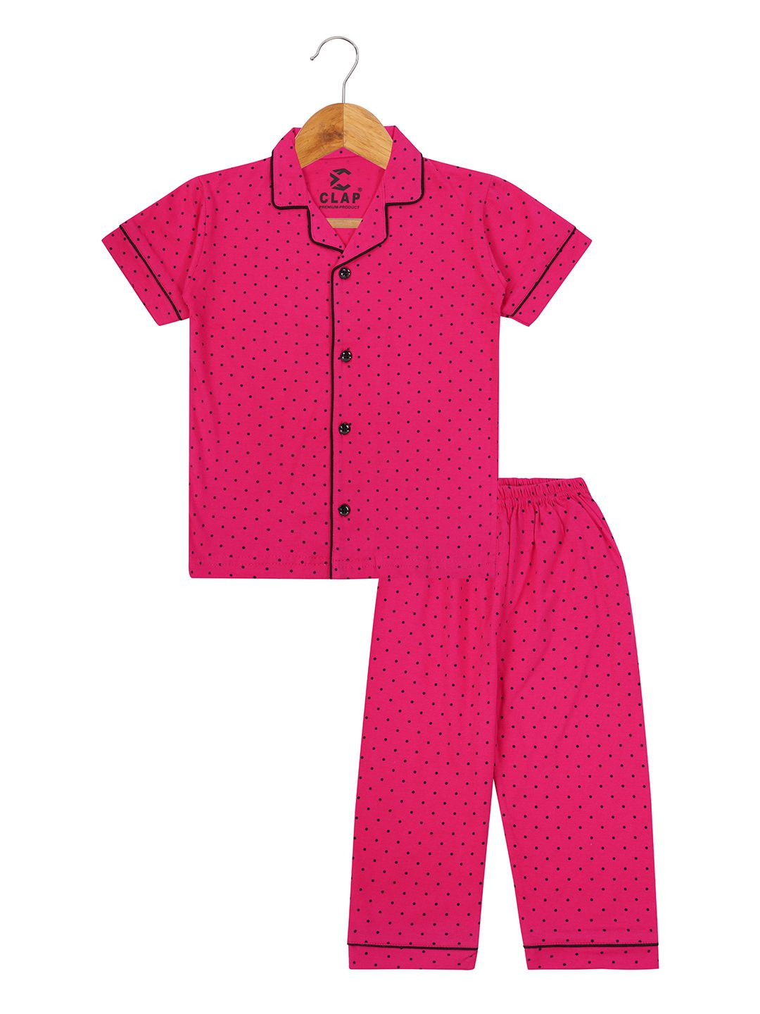 CLAP Girls Dot Print Cotton Night Suit