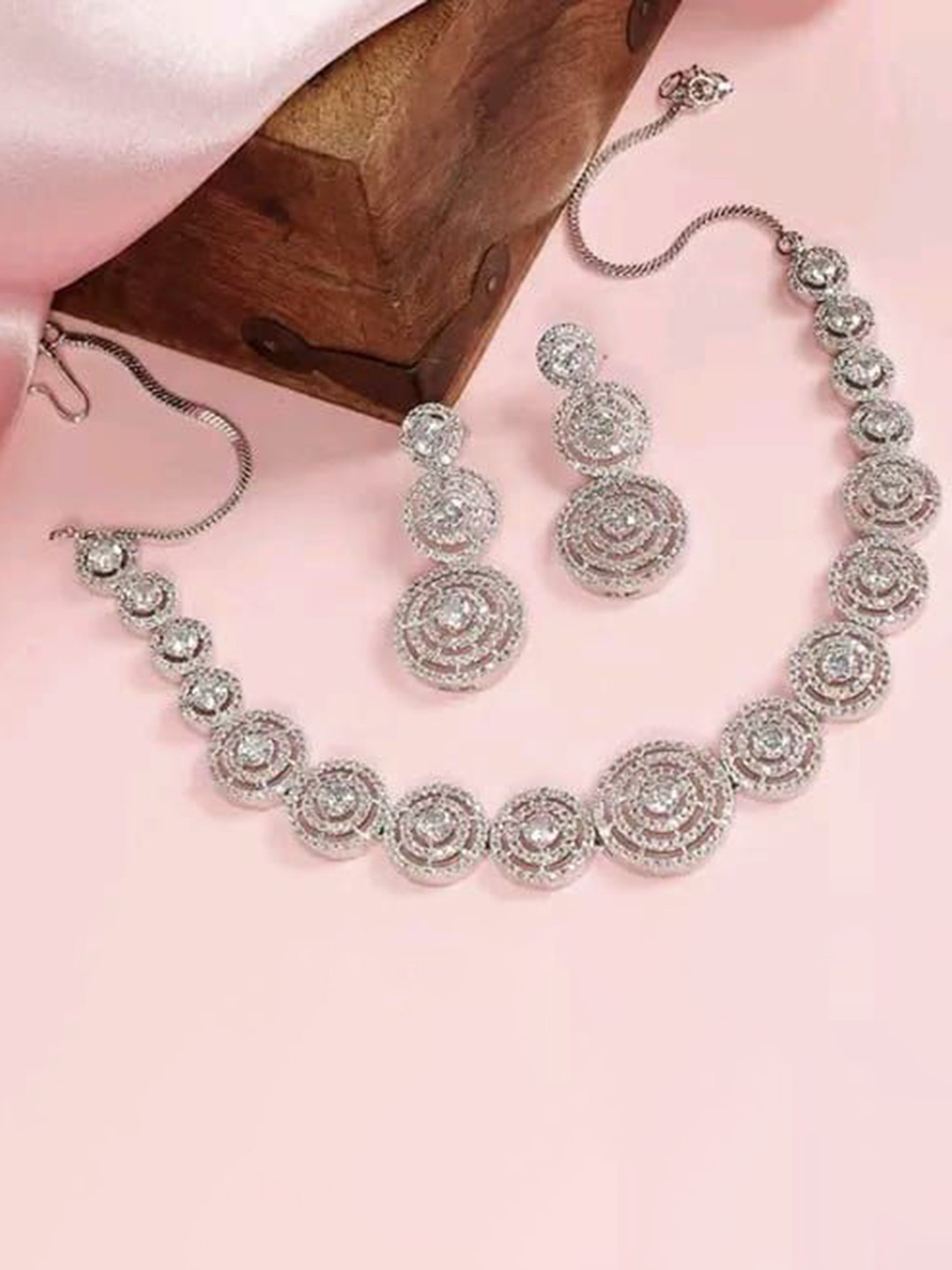 FANCY KF Silver Plated AD Stone Studded Jewellery Set