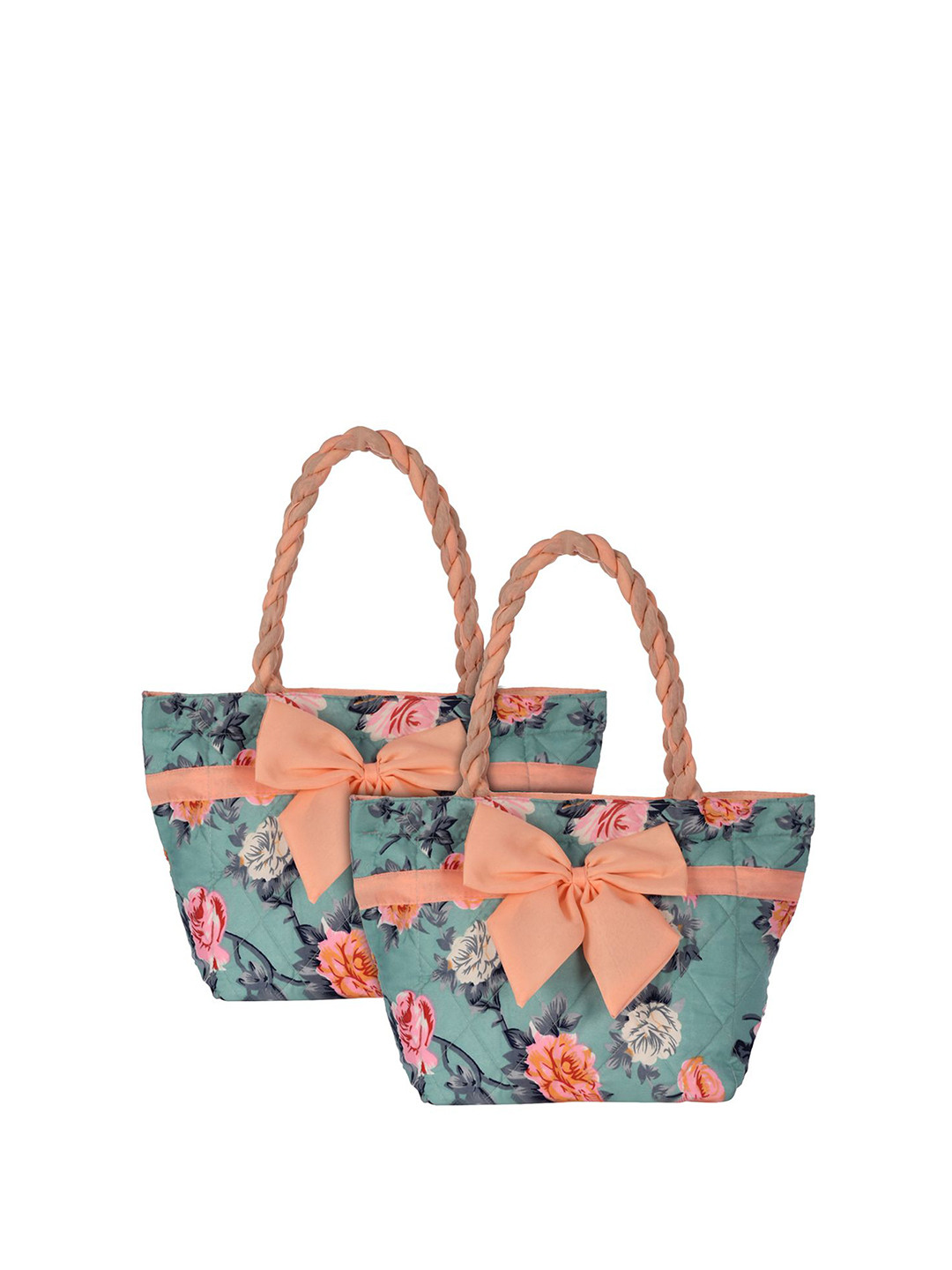 Kuber Industries Set of 2 Floral Printed Tote Hand Bag with Applique