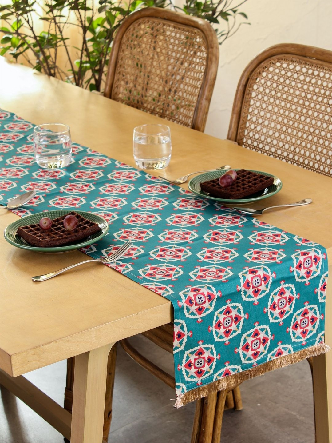 House This Teal & White Gulshan Table Runner