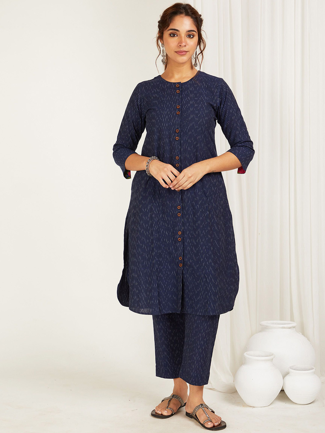 CYAN Women Printed Regular Pure Cotton Kurta with Trousers