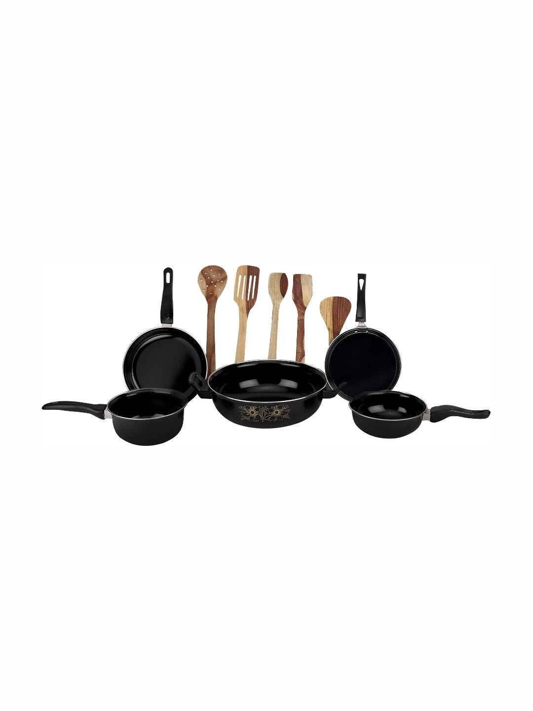 MY STORE Black Induction Base Iron Cookware Set of