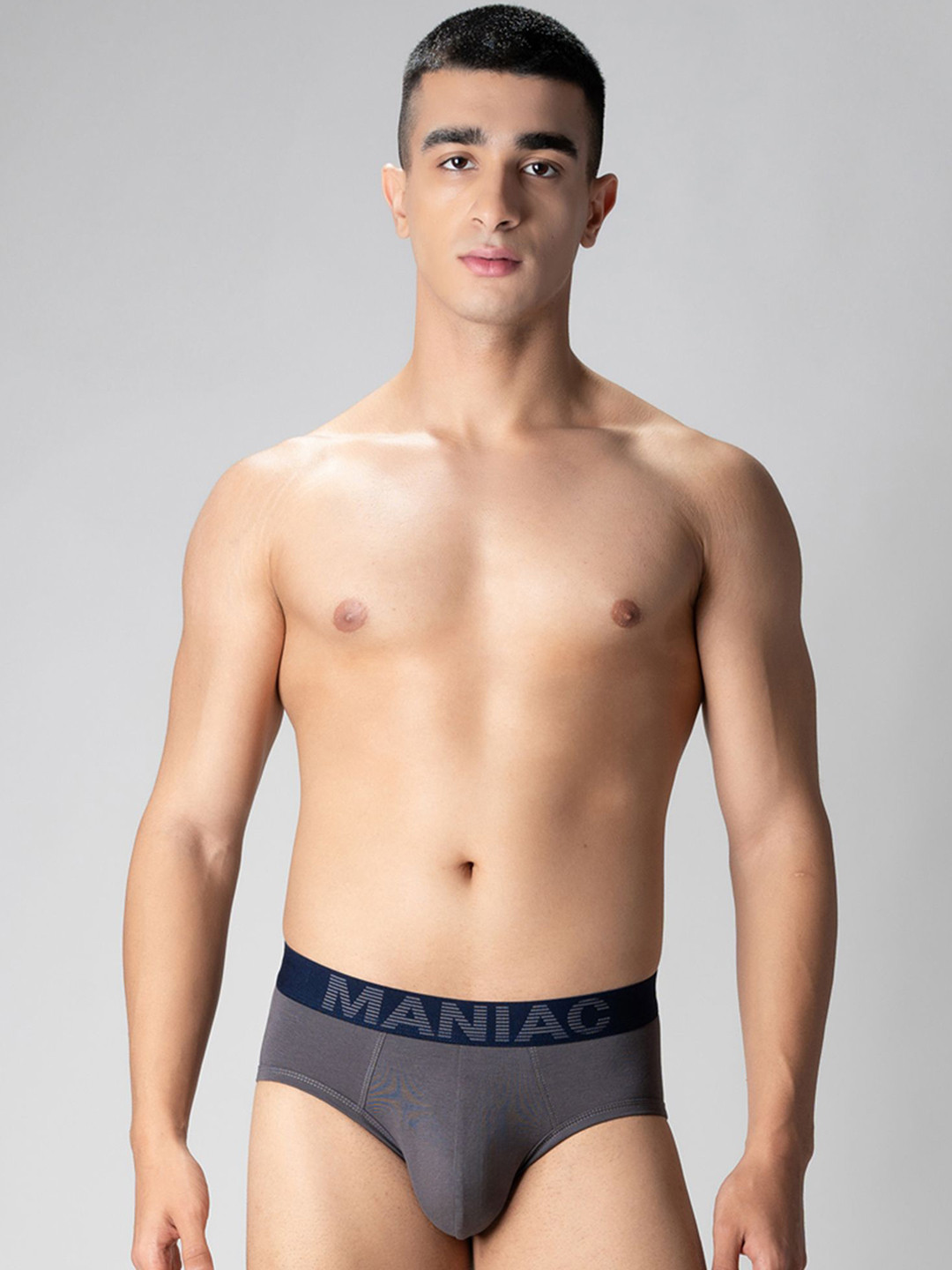 Maniac Cotton Mid Rise Basic Briefs MN24-COTN-GREY-BRIEF-S