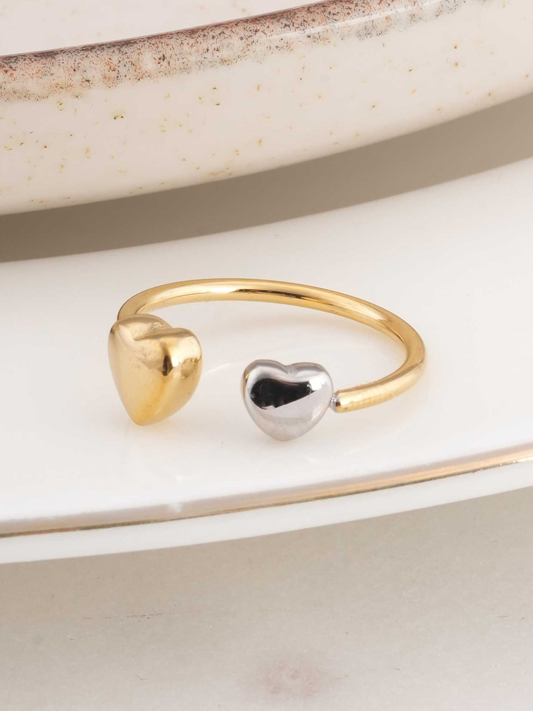 PALMONAS Women Heart Open Ring Adjustable Waterproof & Anti-Tarnish