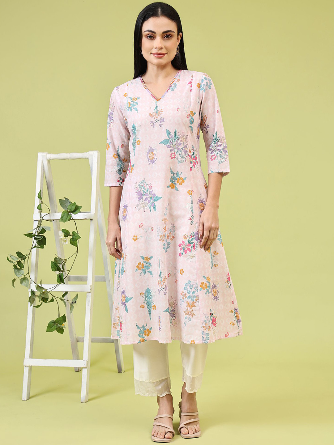 W Women Floral Printed Sequinned Kurta