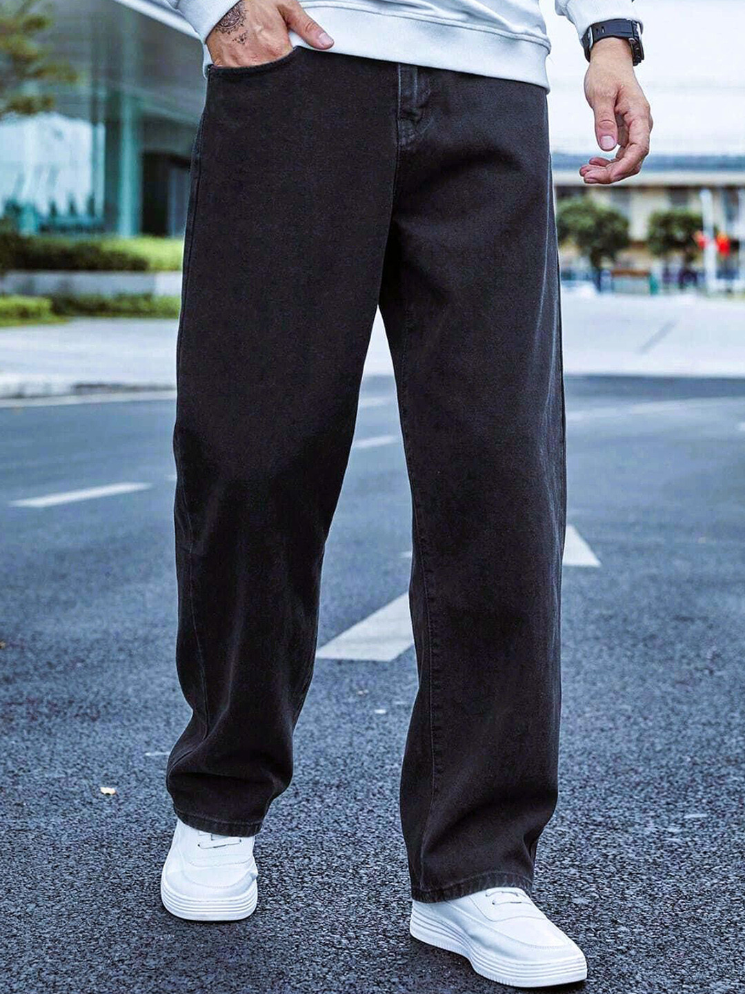 ZAYSH Men Slash Knee Stretchable Jeans - Baggy