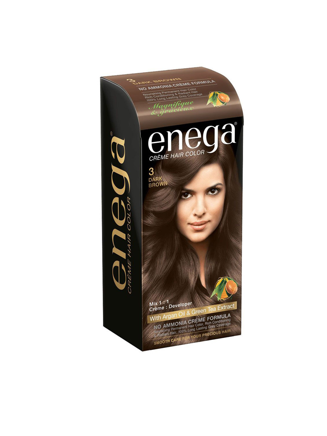 Enega Creme Hair Color With Argan Oil & Green Tea Extract 150 ml - Dark Brown 3