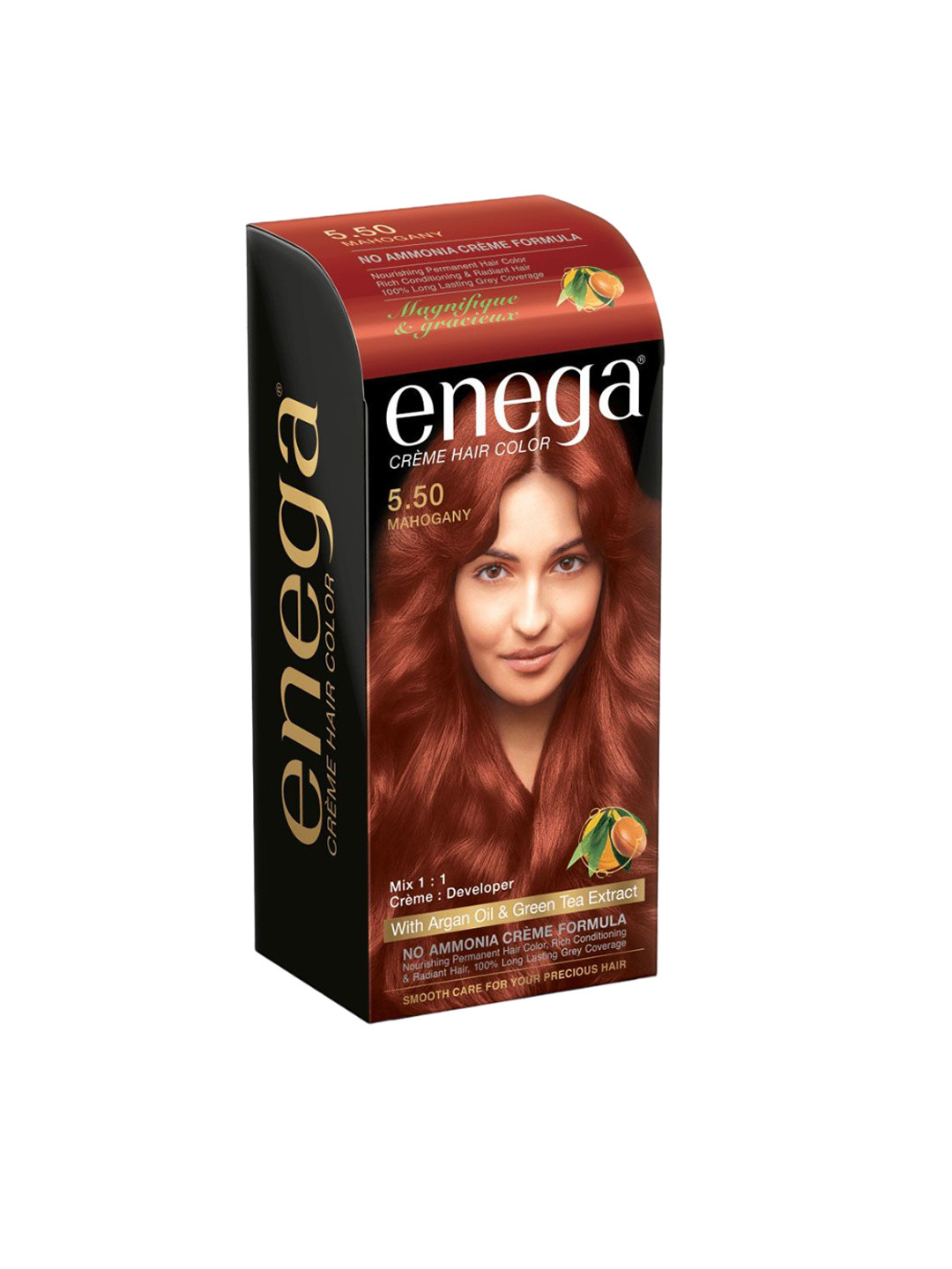 Enega Creme Hair Color With Argan Oil & Green Tea Extract 150 ml - Mahogany 5.50