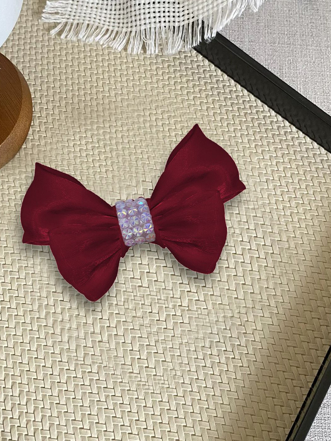 LYKAA Set of 1 Red Ribbon Hair Bow With Brotch