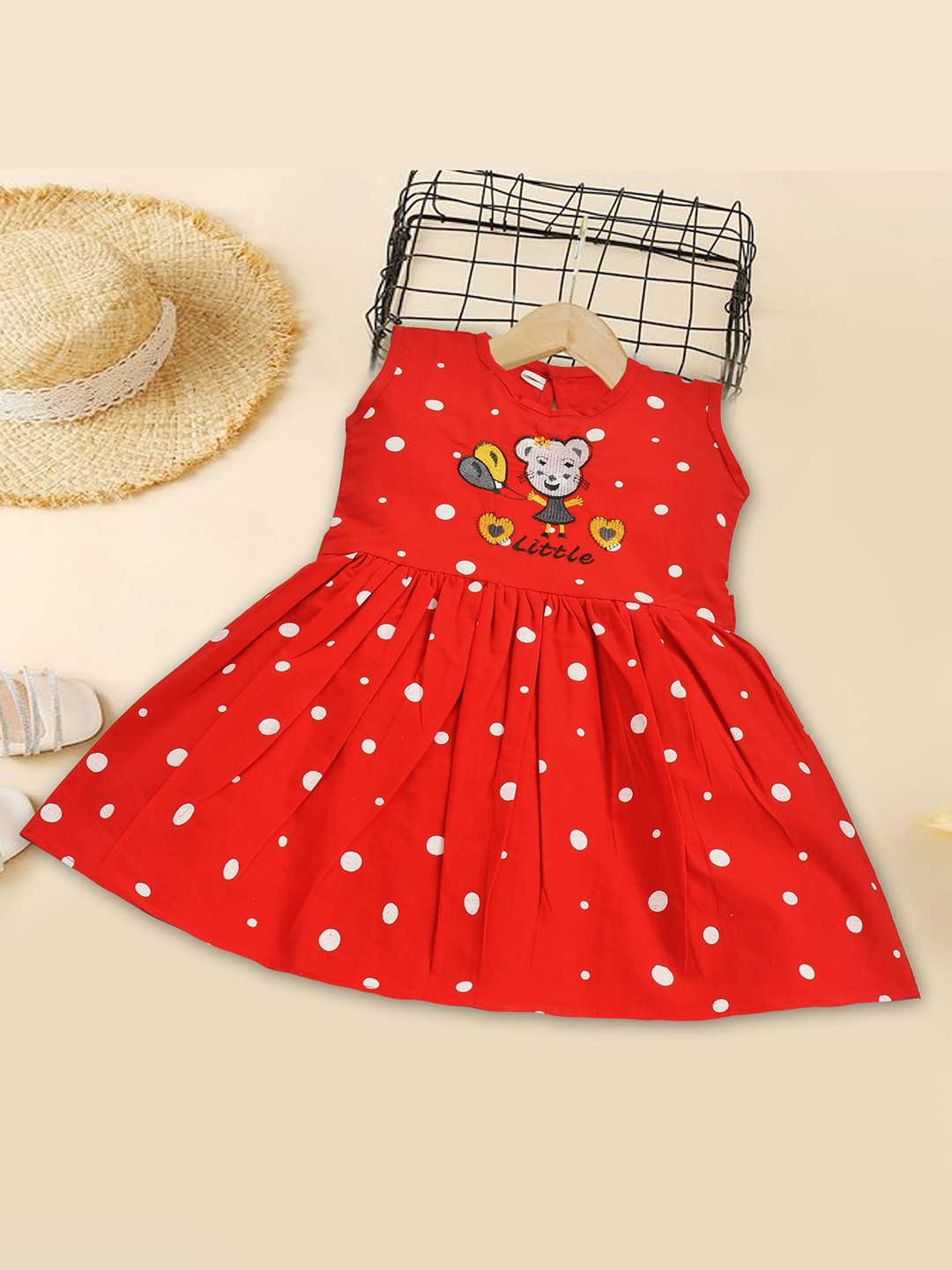 Sevgi Polka Dot Printed Round Neck A-Line Cotton Dress