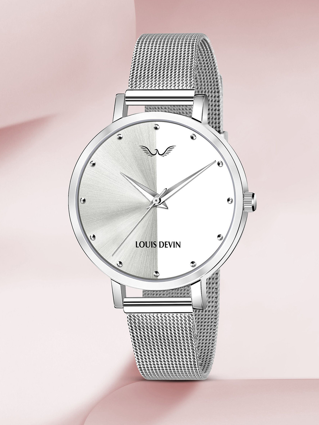 LOUIS DEVIN Women Brass Dial & Stainless Steel Straps Analogue Watch LD-L144-SLV-CH