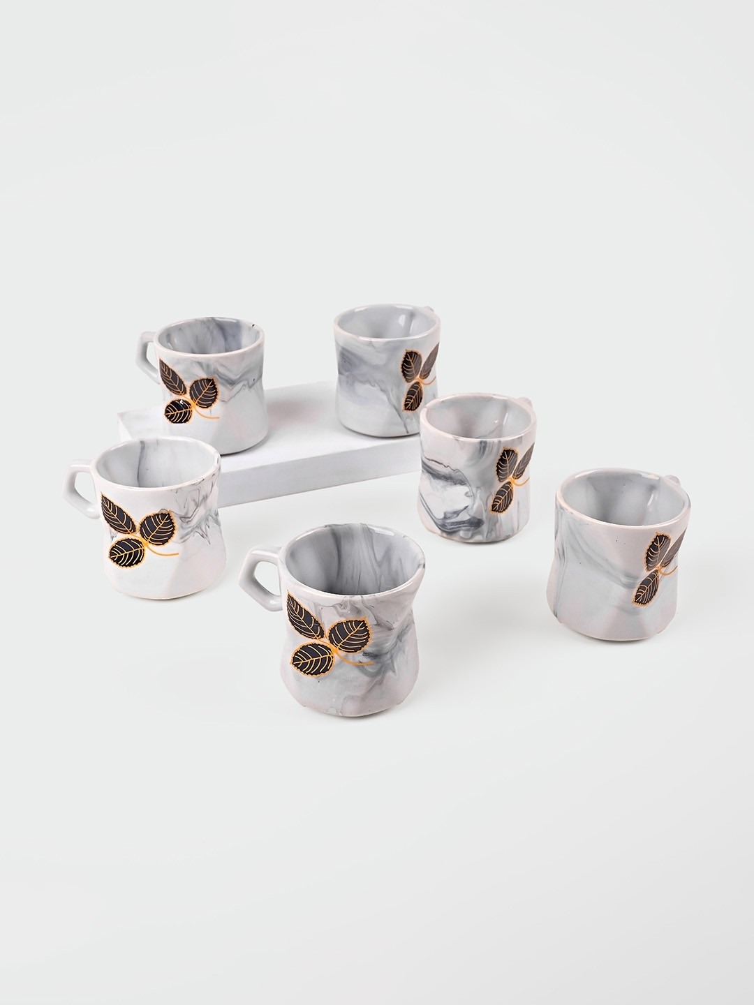 Storepedia Thank U Off White Leaf Ceramic Handmade 6 Piece Mugs-150ml