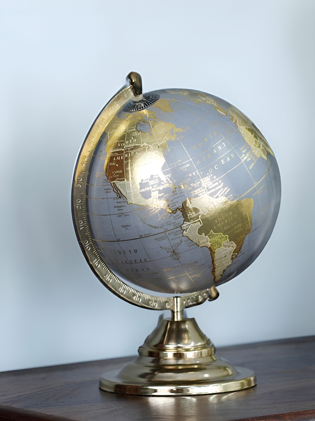 Royaloak World Globe Gold Metal Metallic Living Room Small Showpiece -