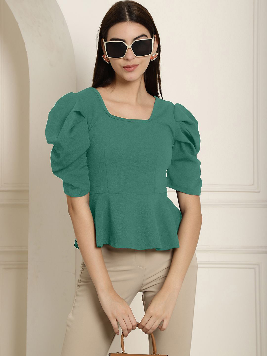 Metronaut Puff Sleeve Peplum Top