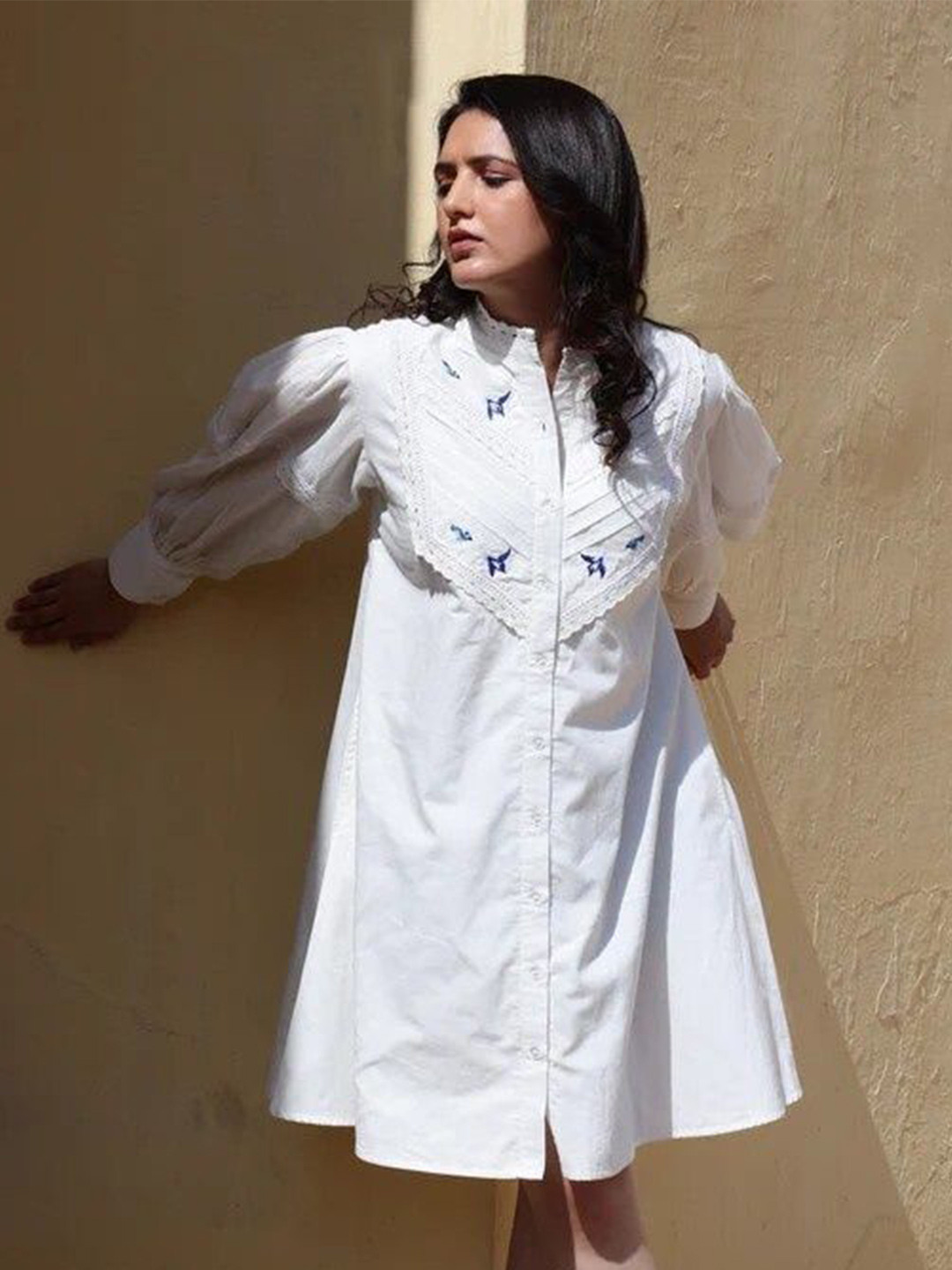 CUSTARD White Solid Knee Length Dress