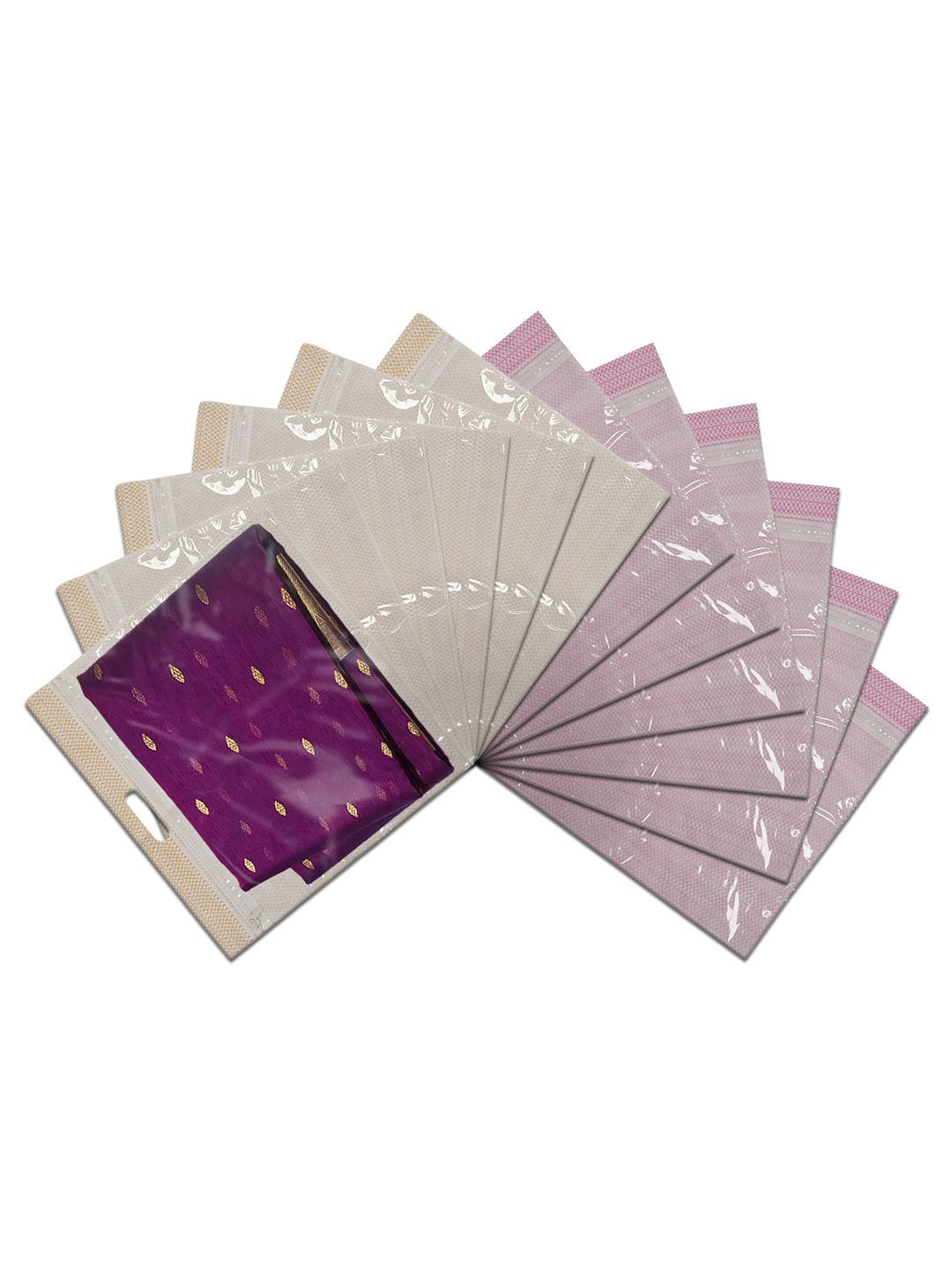 Kuber Industries Pink Set of 12 Regular Wardrobe Drawer Saree Cover Organisers
