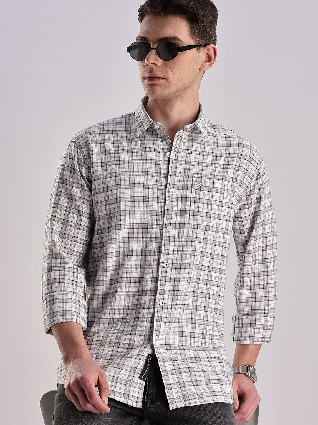 BS BLUE SQUAD Men Regular Fit Micro Checks Casual Shirt