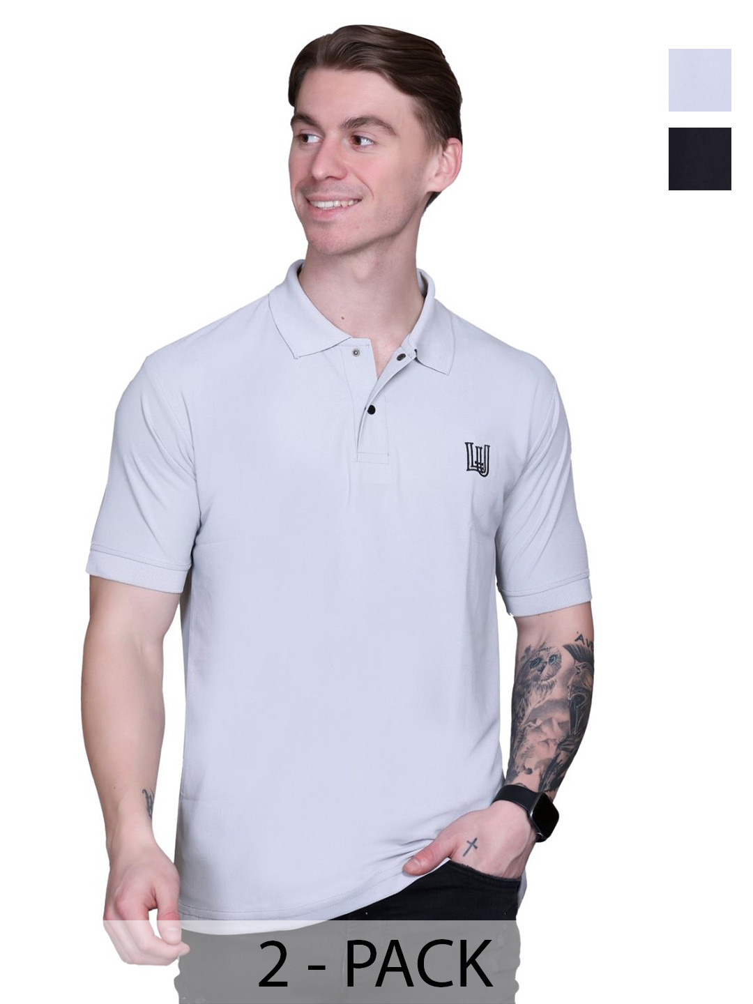 Looks United Men Pack Of 2 Printed Polo Collar Cotton T-shirt