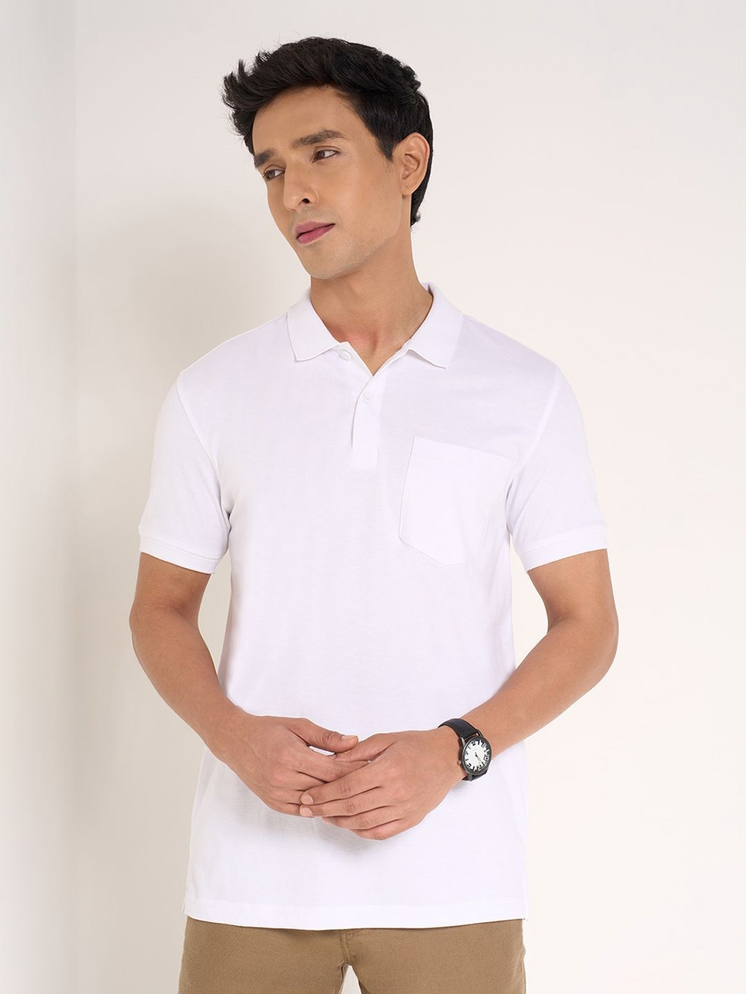 Peregrine by Pantaloons Men Polo Collar Extended Sleeves Pockets Slim Fit T-shirt