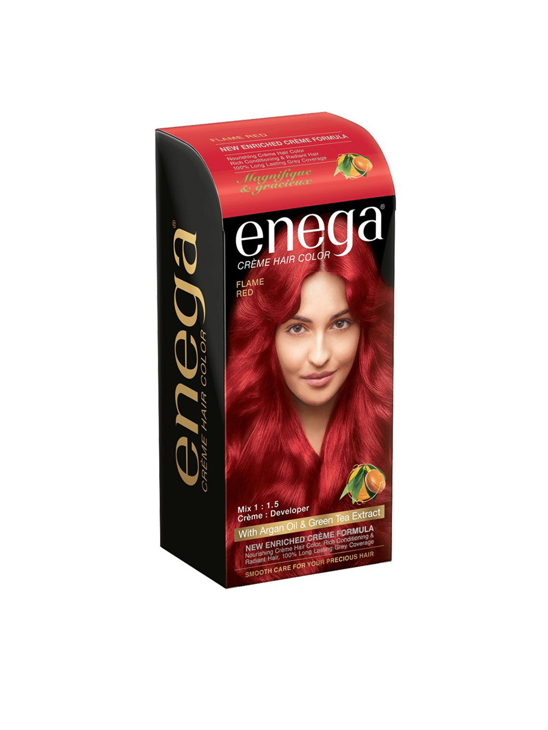 Enega Creme Hair Color With Argan Oil & Green Tea Extract 150 ml - Flame Red