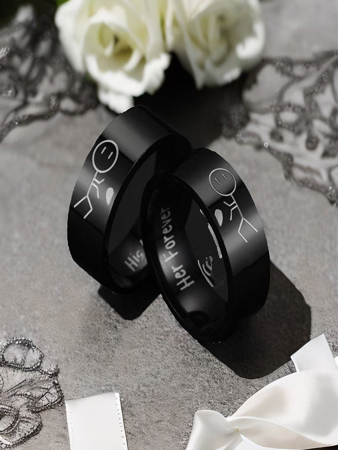 DIVASTRI Set Of 2 Engraved His Always Her Forever Promise Couple Rings