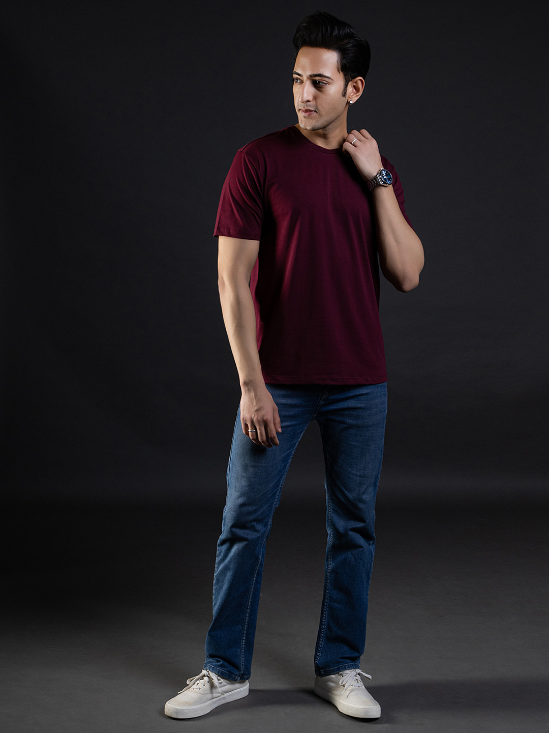 Ghumakkad Action Series Half Sleeve Round Neck Classic Fit Cotton Burgundy Sports Tshirt