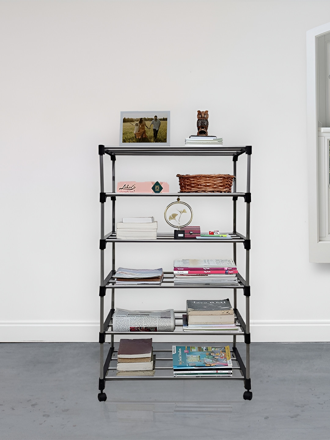 Rmerchants Black & Grey 6 Layer BookShelf