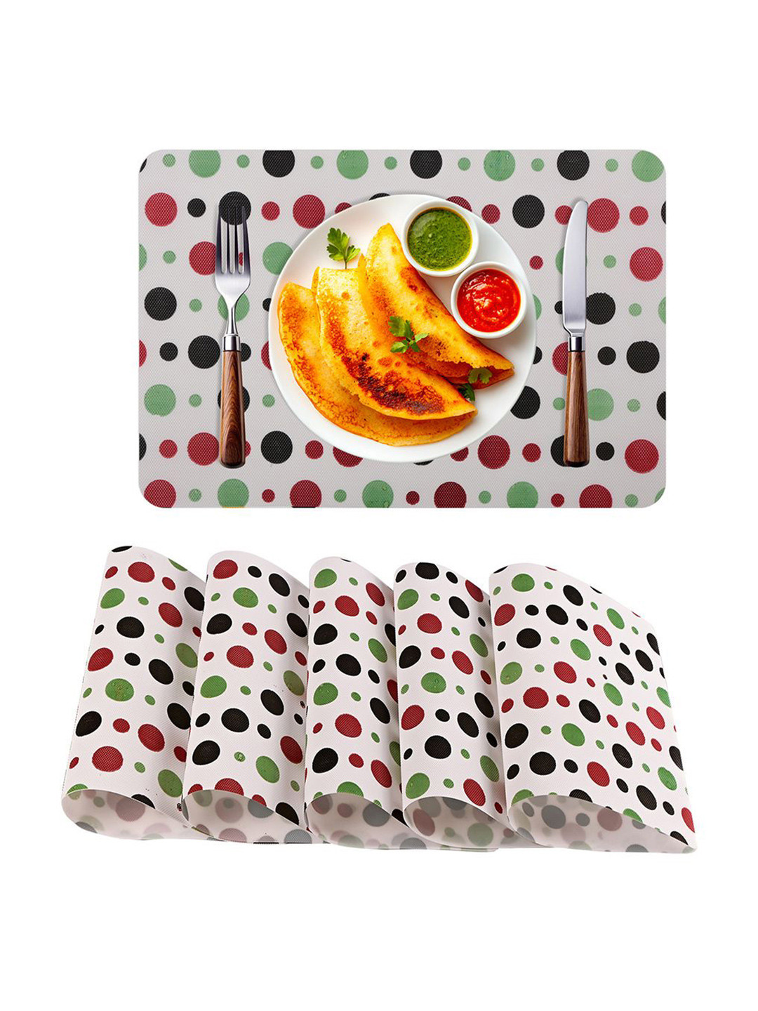 Kuber Industries 6-Pcs White & Red Polka Dot Printed Anti-Slip Dining Table Placemats