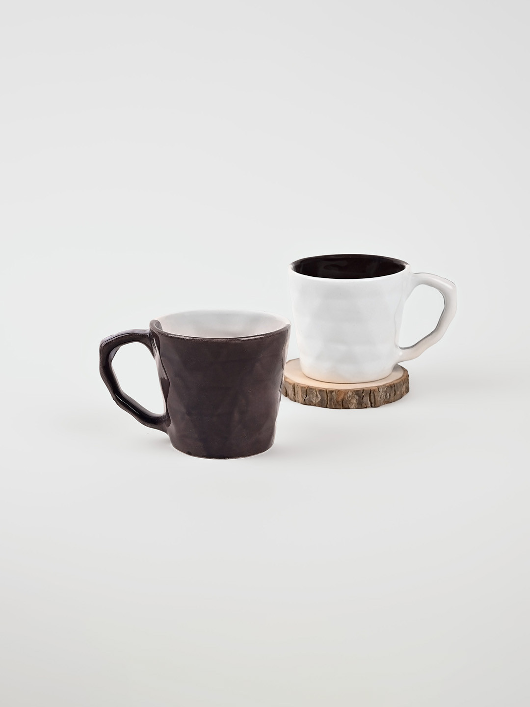 Storepedia Twirl Brown Textured Ceramic Microwave Safe 2 Piece Mugs-150ml