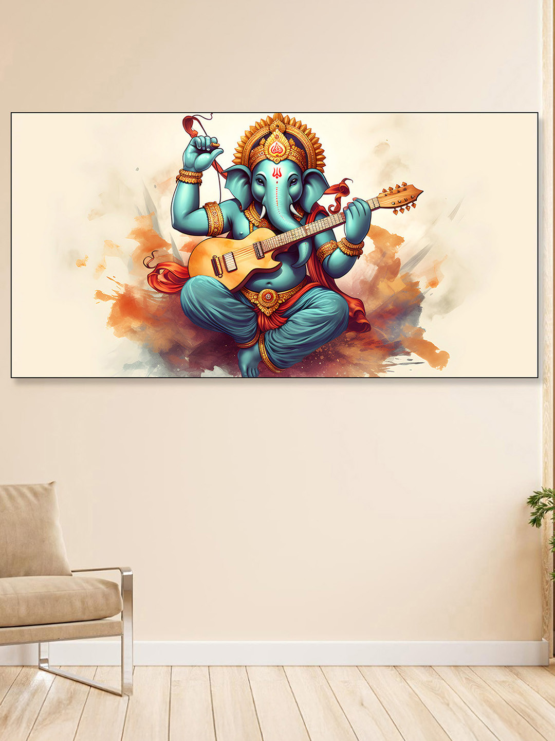 nestroots Cream-Coloured & Blue 1 Piece Canvas Religious Wall Paintings