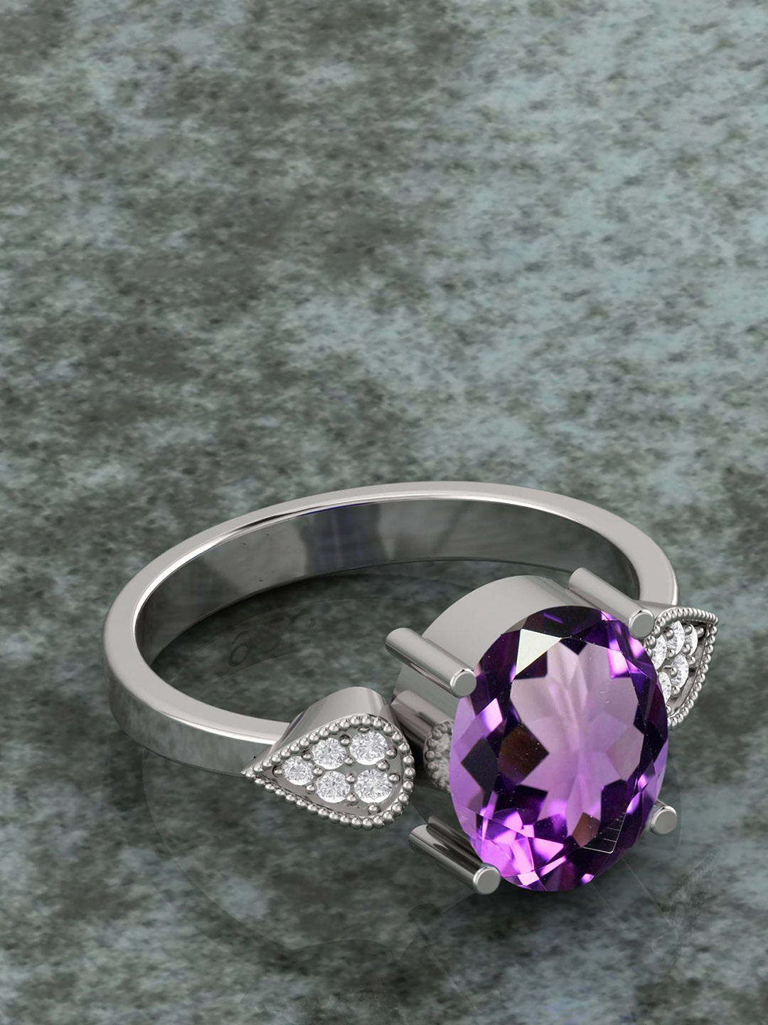 LMDPRAJAPATIS  925 Sterling Silver Sliver Plated Amethsyt Studded Finger Ring