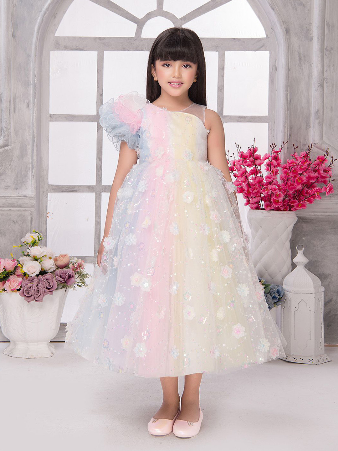 Tiny Kingdom Floral Net A-Line Maxi Dress