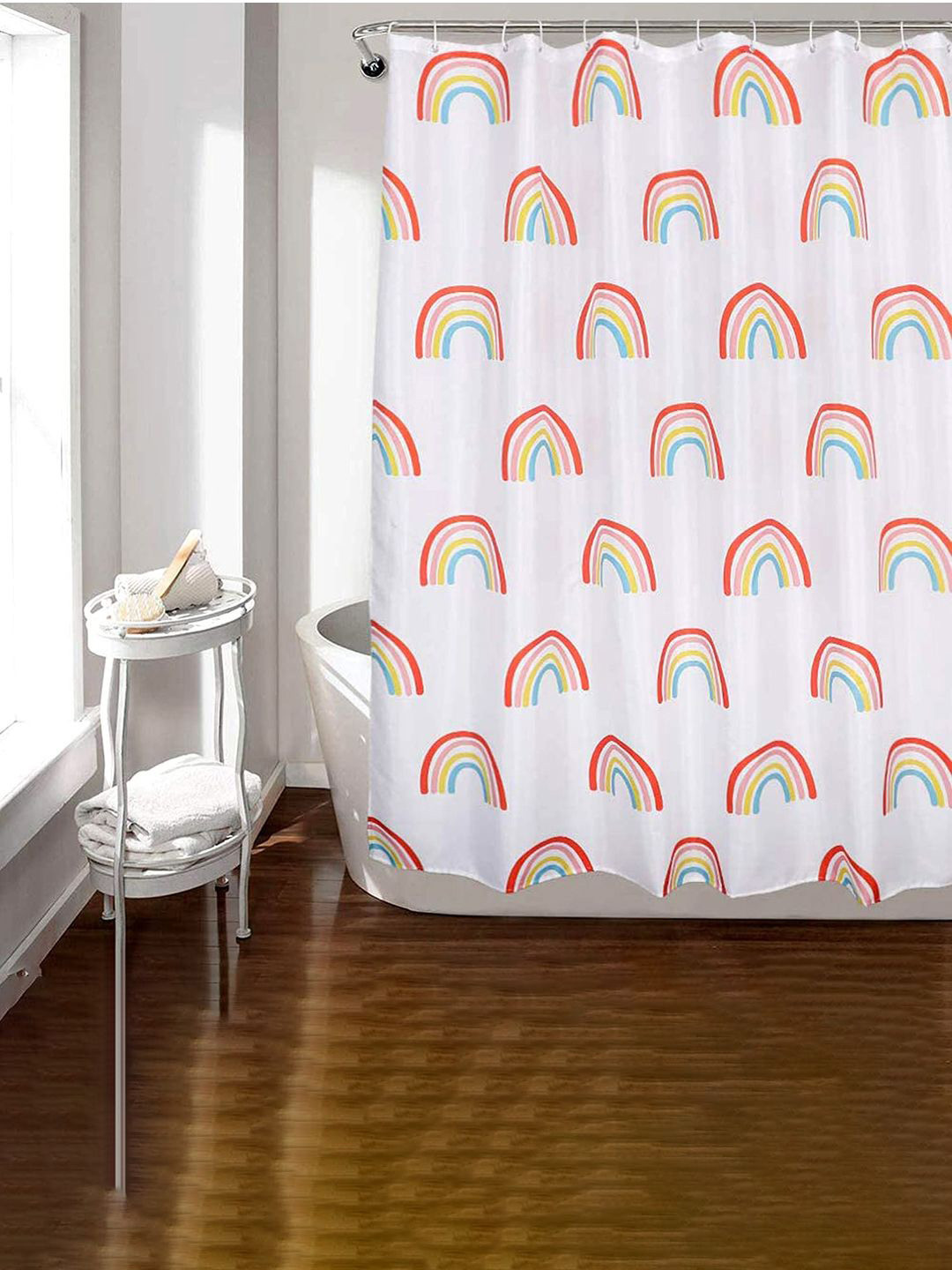 Kuber Industries White Rainbow Print Shower Curtain