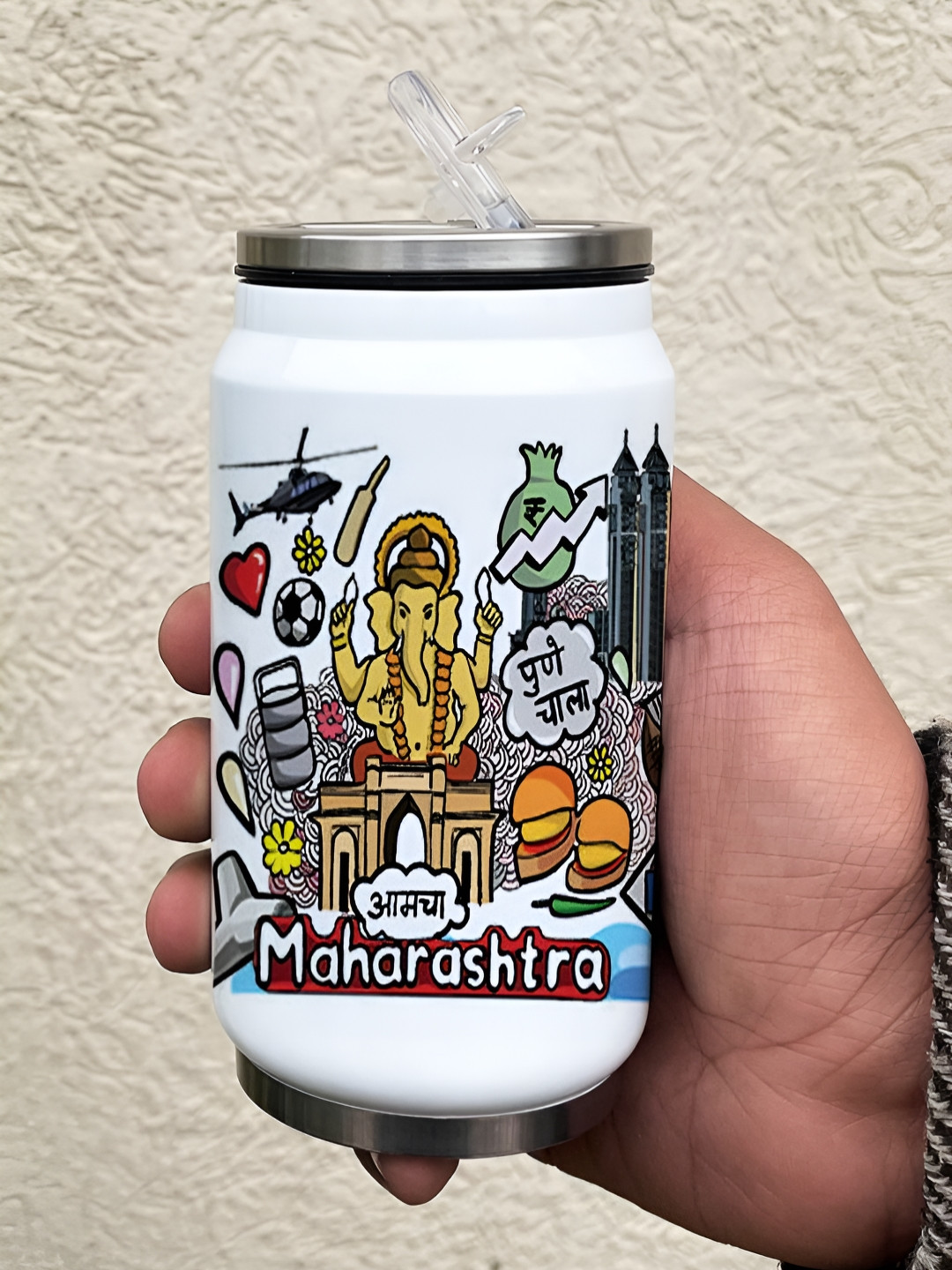 Indigifts White Conversational Stainless Steel Microwave Safe Sipper - 350ml