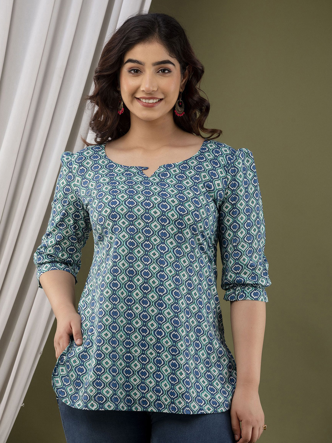 mad fury Geometric Print Cotton Top
