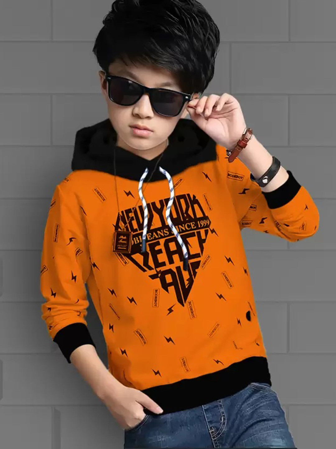 TICOSS Boys Typography Printed Hooded T-shirt