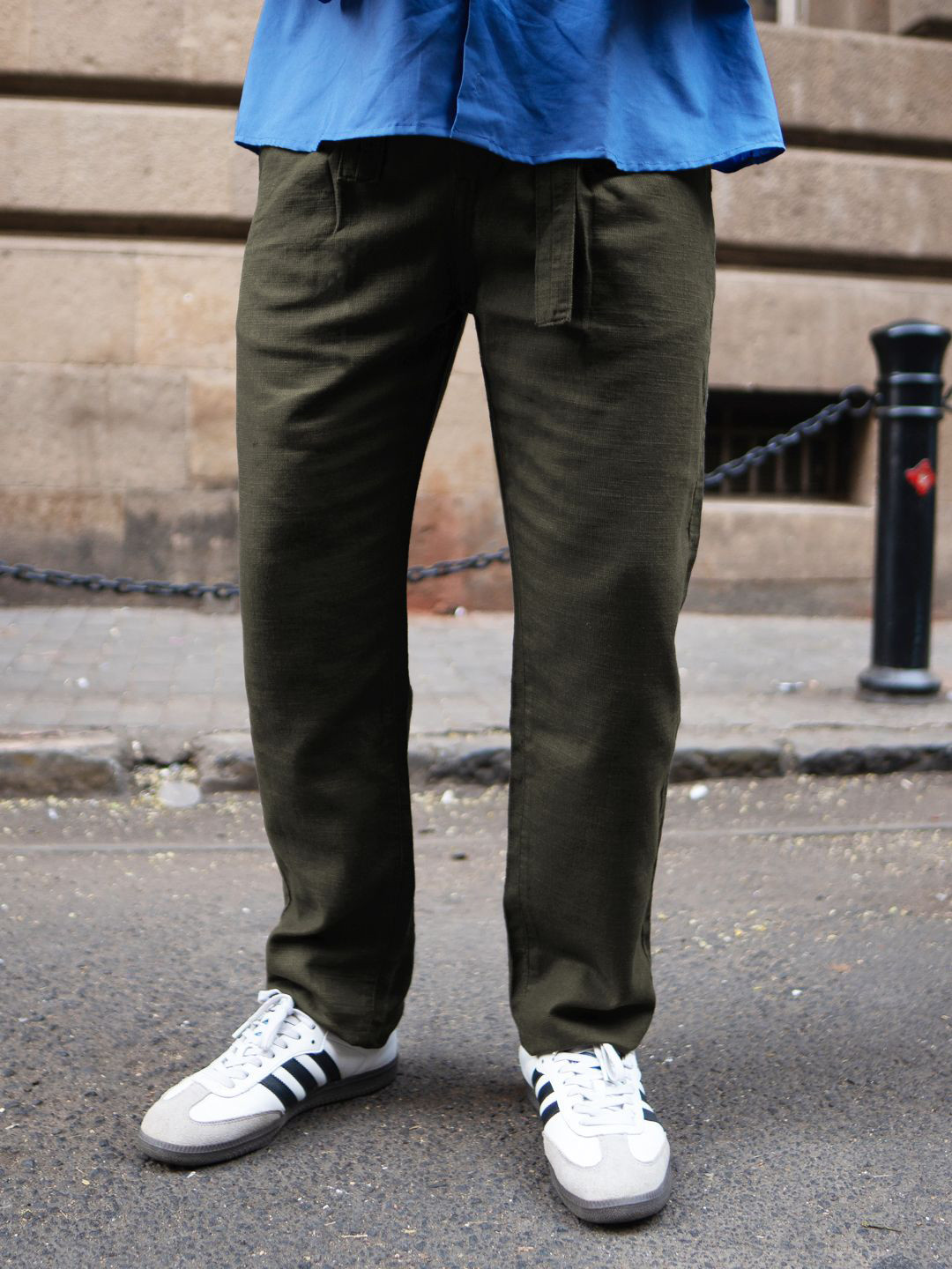 Powerlook Olive Cotton Pant With Belt