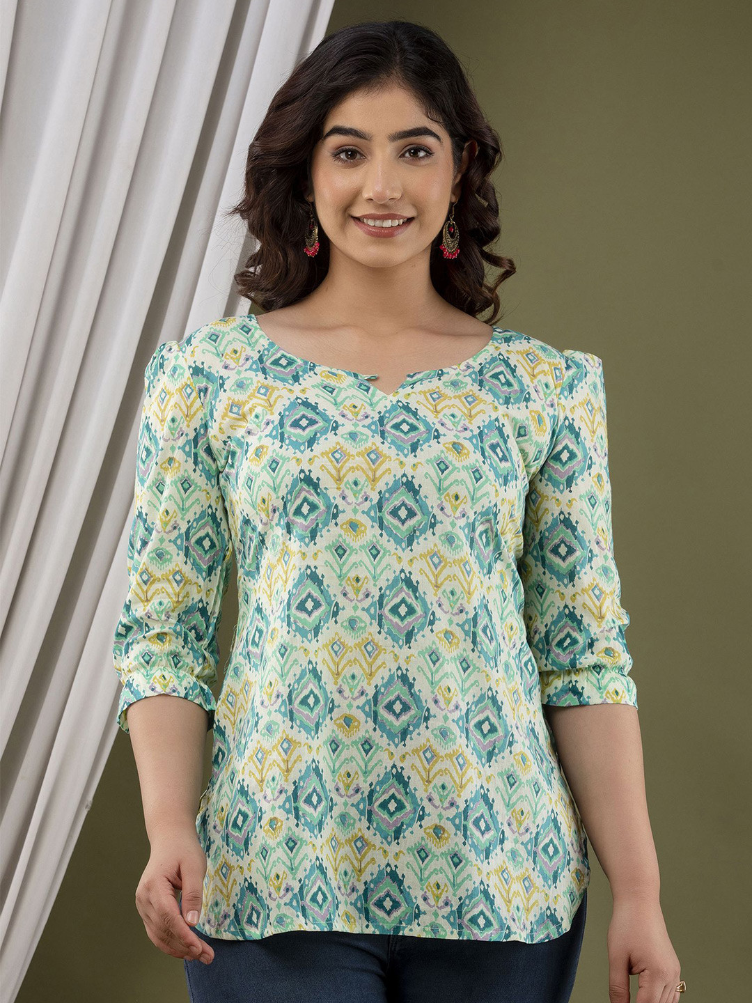 FEMARY Geometric Print Cotton Top