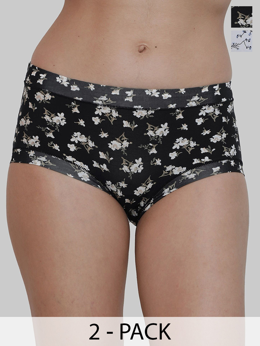 Glamoras 2-Pcs Floral Printed Anti-Bacterial Boyshort Briefs GL-FLORALPANTY-1652-BL/WH-M