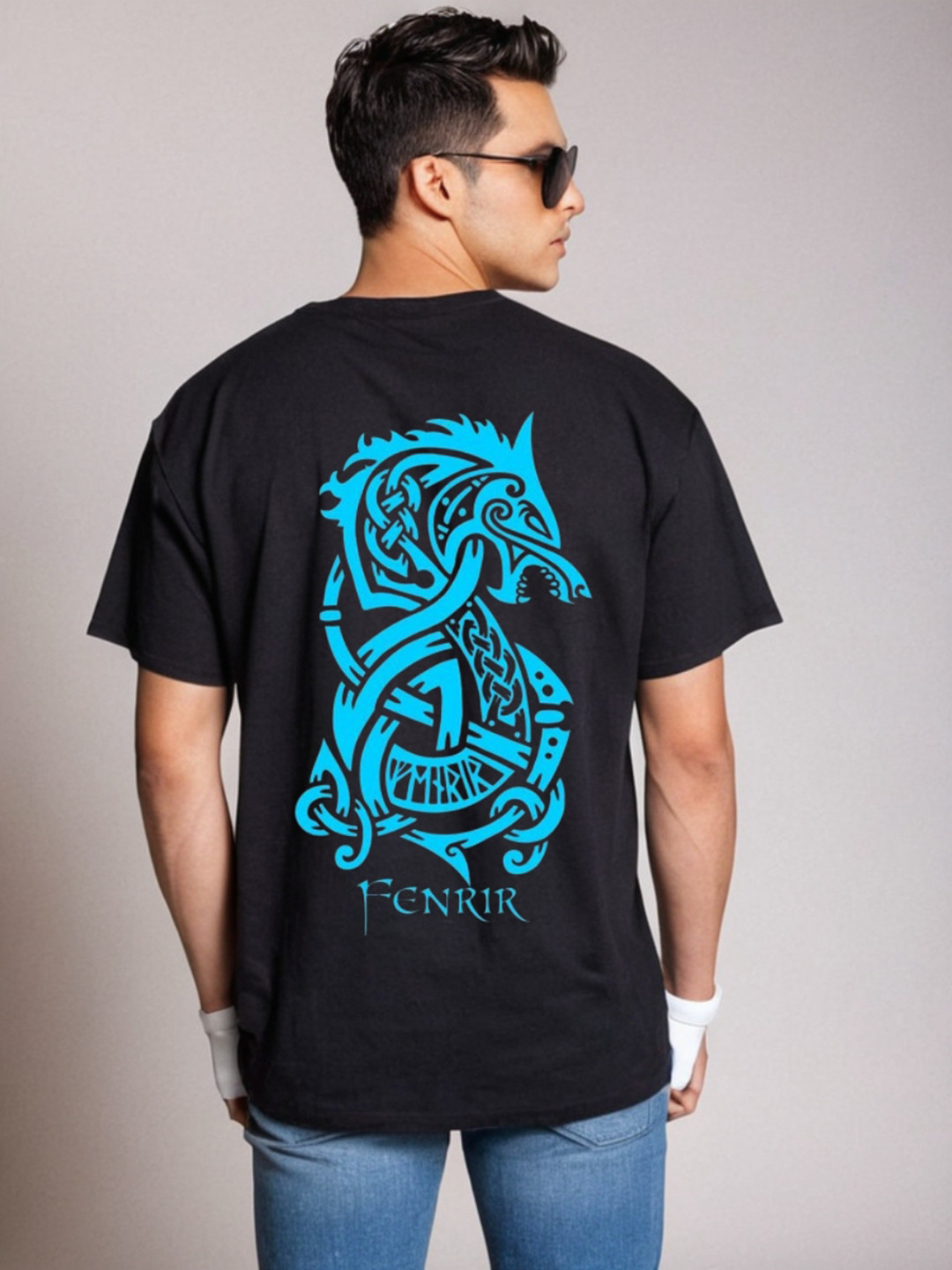 Be Crazy Men Viking Valhala Graphic Anime Printed Oversized Baggy Fit Cotton T-shirt