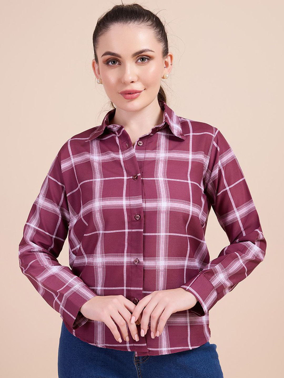 ANN SPRINGS Women Tartan Checks Opaque Checked Casual Shirt