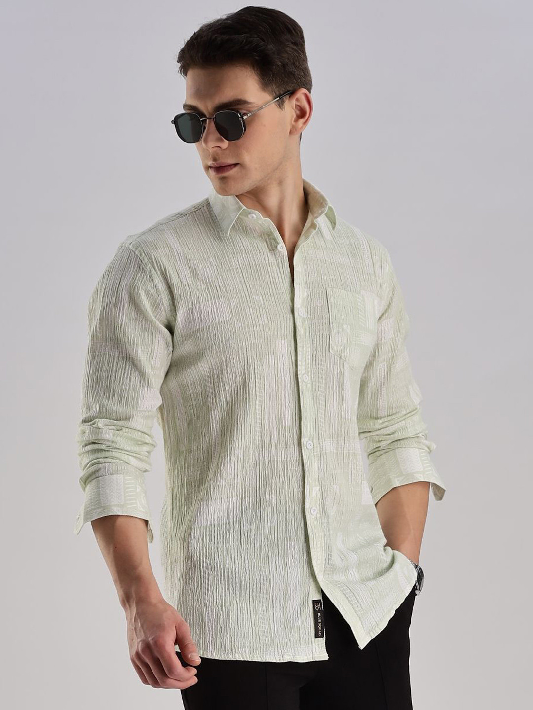 BS BLUE SQUAD Men Regular Fit Geometric Casual Shirt