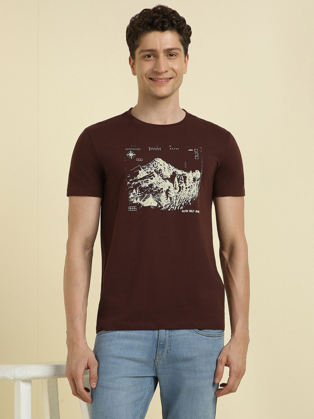 Allen Solly Men Biker Printed Applique Slim Fit T-shirt