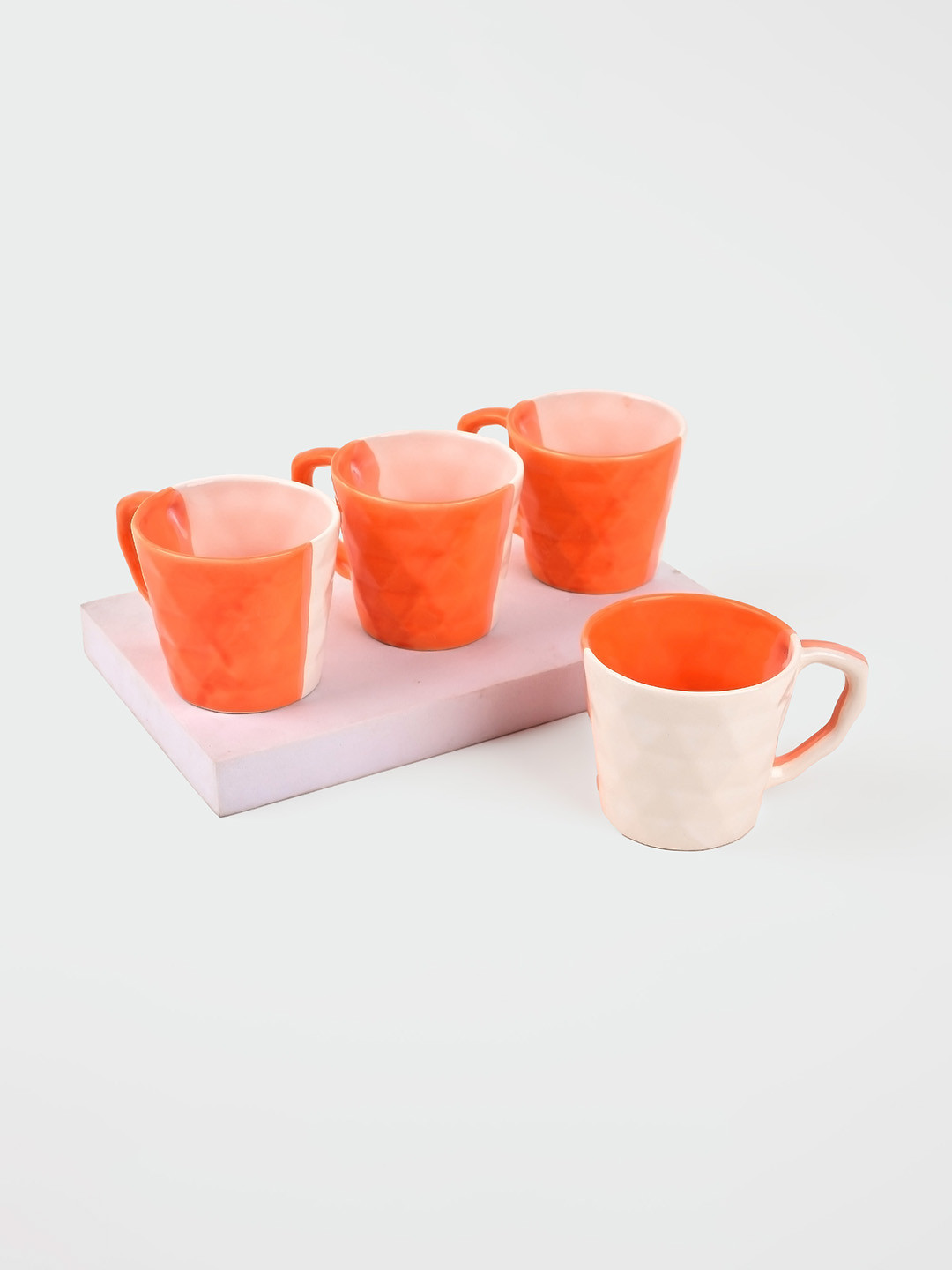 Storepedia Chess Mug Orange Textured Ceramic Microwave Safe 6 Piece Mugs-150ml