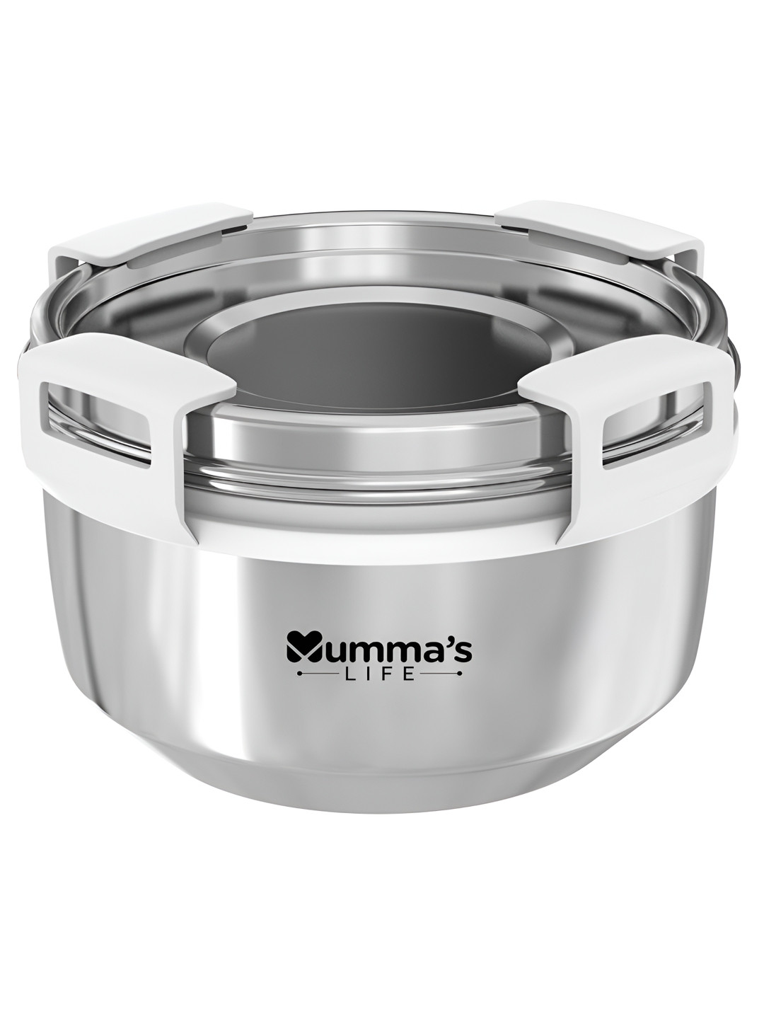 Mumma's Life Silver Solid Stainless Steel Easy to Clean 1PCs Lunch Box With Spoon and Fork