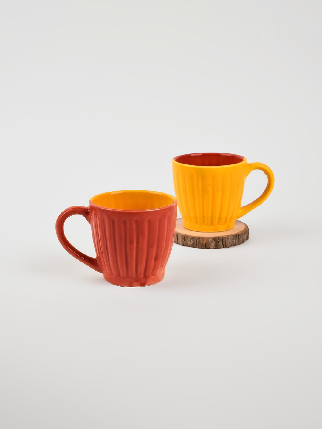 Storepedia Red Striped Ceramic Handmade 2 Piece Mugs-150ml