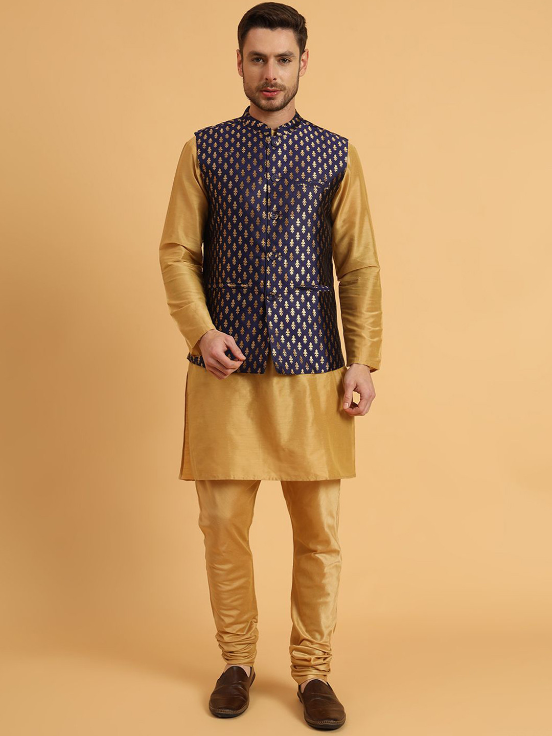 Mandarian Collar Woven Design Nehru Jackets