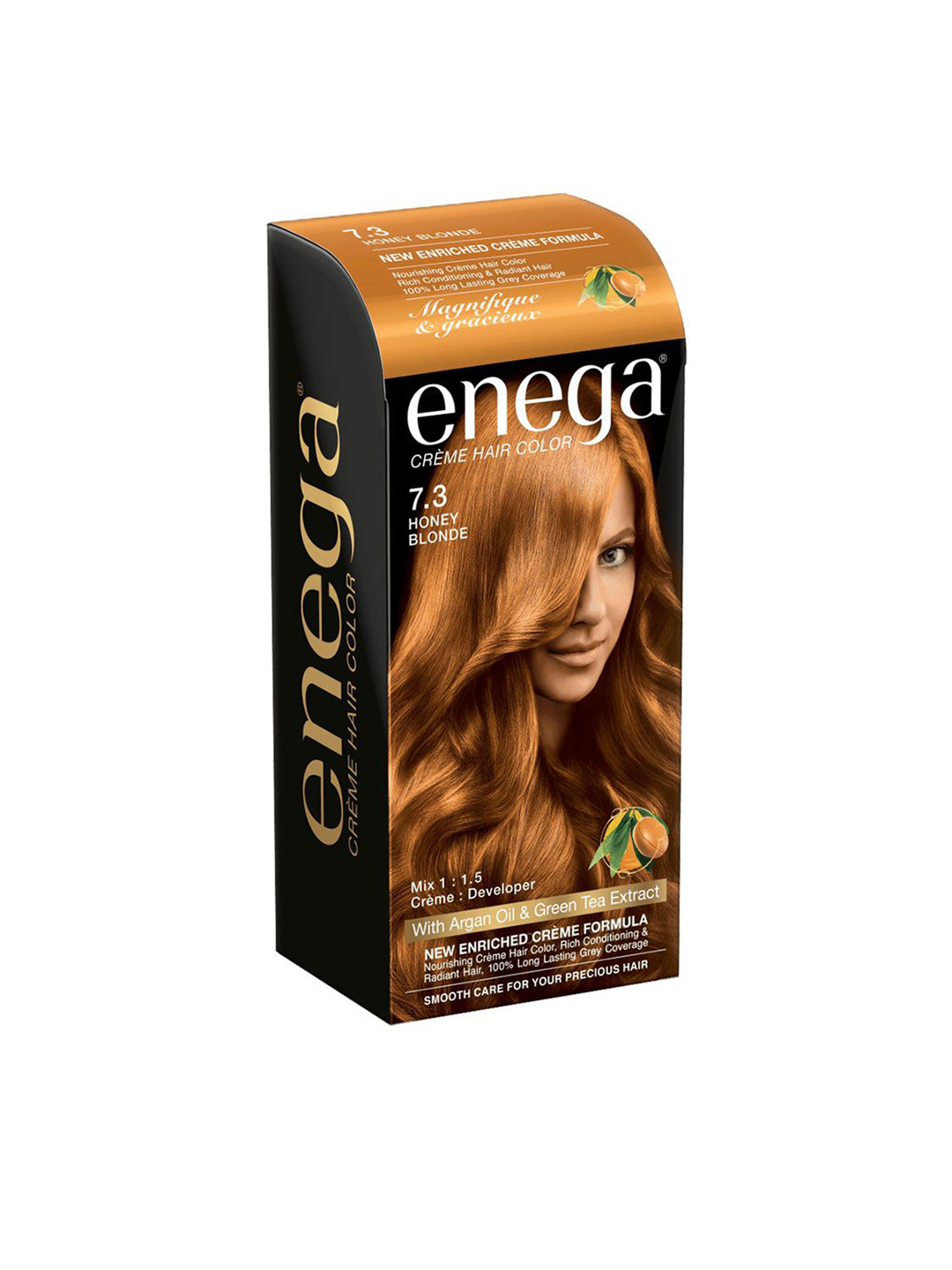 Enega Creme Hair Color With Argan Oil & Green Tea Extract 150 ml - Honey Blonde 7.3