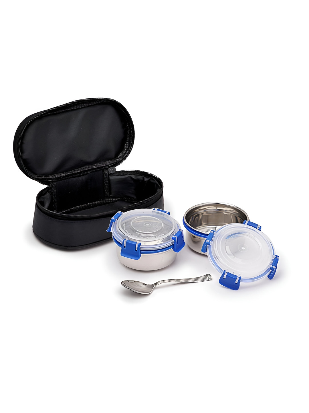 Mumma's Life Silver Solid Stainless Steel Easy to Clean 4PCs Lunch Box With Spoon and Fork