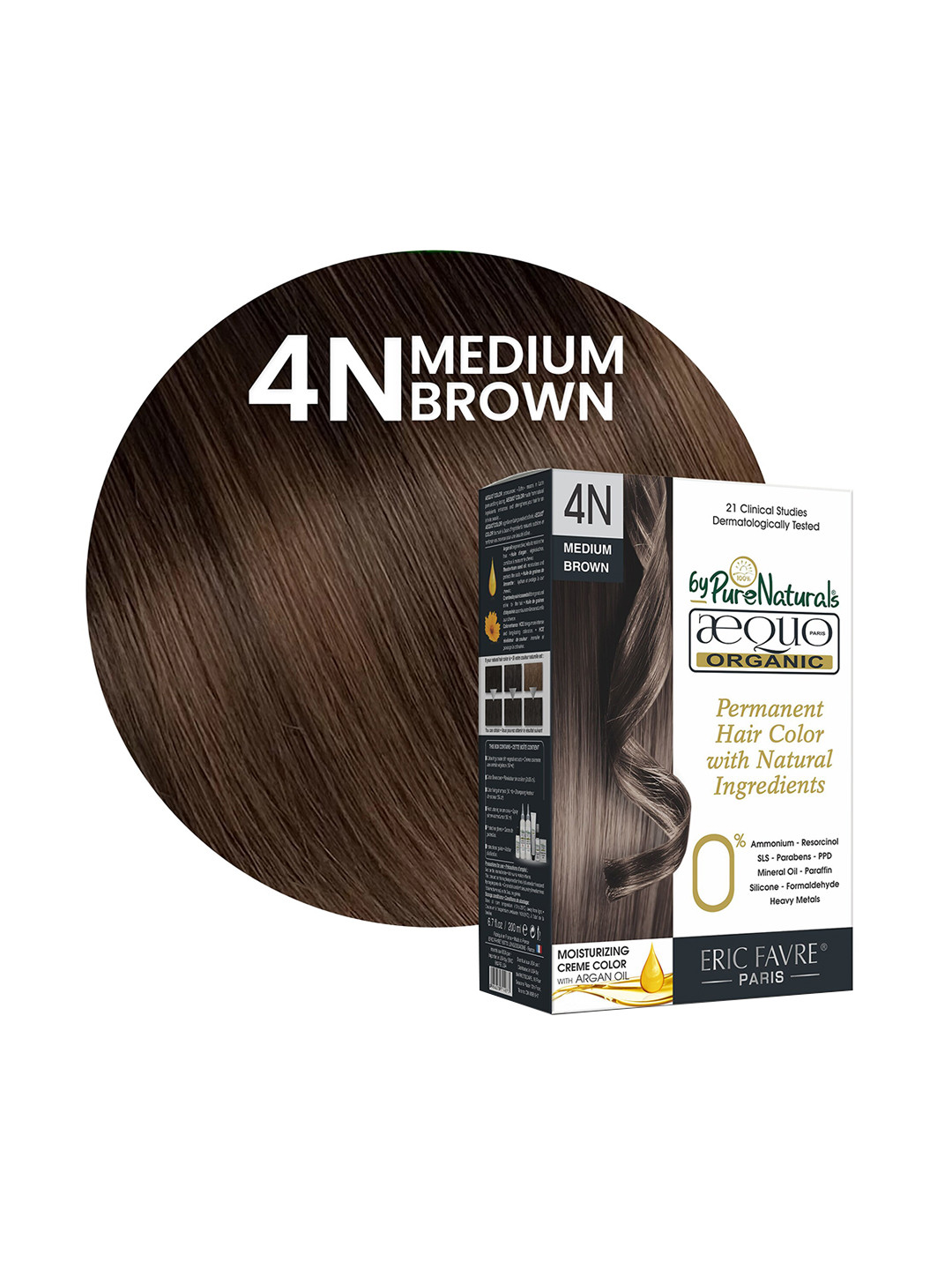 Aequo Organic Permanent Cream Hair Color with Natural Ingredients 200 ml - Medium Brown 4N